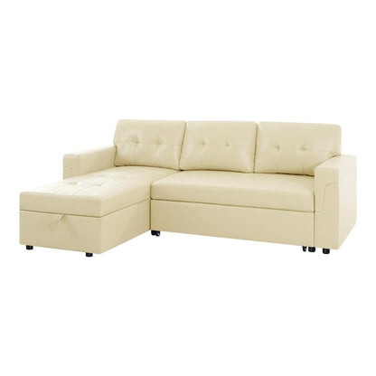 Canapé d'angle convertible et réversible avec lit escamotable, chaise longue avec rangement intégré et pieds robustes.
