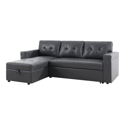 Canapé d'angle convertible et réversible avec lit escamotable, chaise longue avec rangement intégré et pieds robustes.
