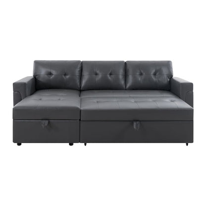 Canapé d'angle convertible et réversible avec lit escamotable, chaise longue avec rangement intégré et pieds robustes.