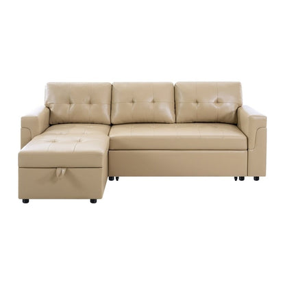 Canapé d'angle convertible et réversible avec lit escamotable, chaise longue avec rangement intégré et pieds robustes.