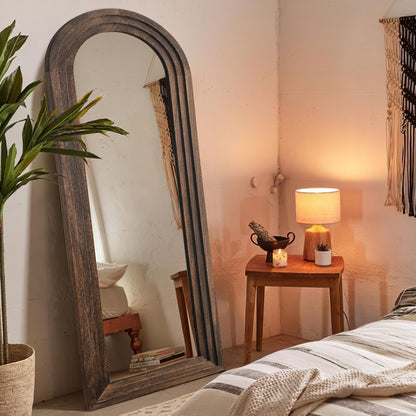 Dovelina Miroir mural en bois vieilli à arche rustique, miroir au sol pleine longueur
