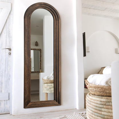 Dovelina Miroir mural en bois vieilli à arche rustique, miroir au sol pleine longueur