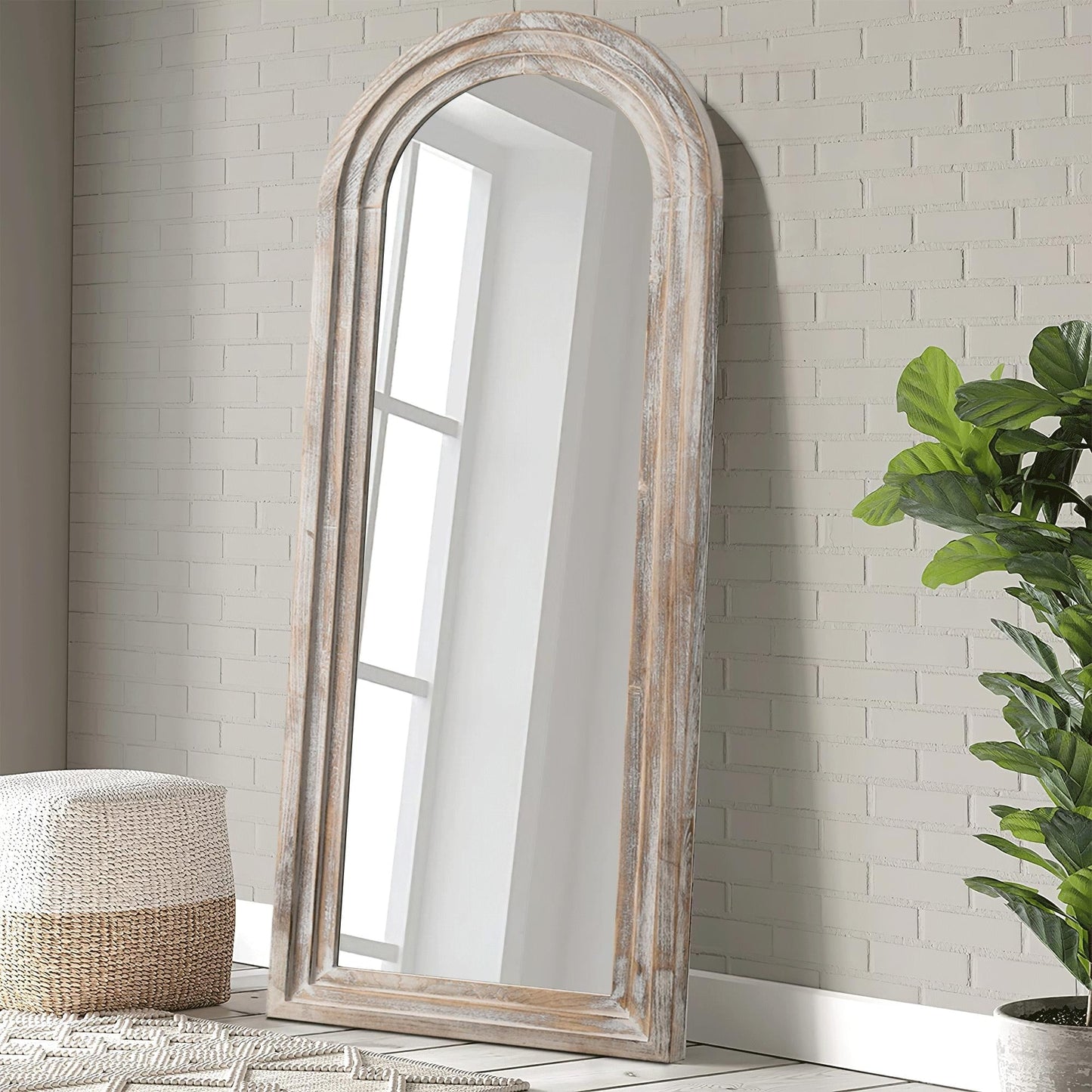 Dovelina Miroir mural en bois vieilli à arche rustique, miroir au sol pleine longueur