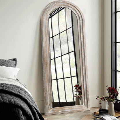 Dovelina Miroir mural en bois vieilli à arche rustique, miroir au sol pleine longueur