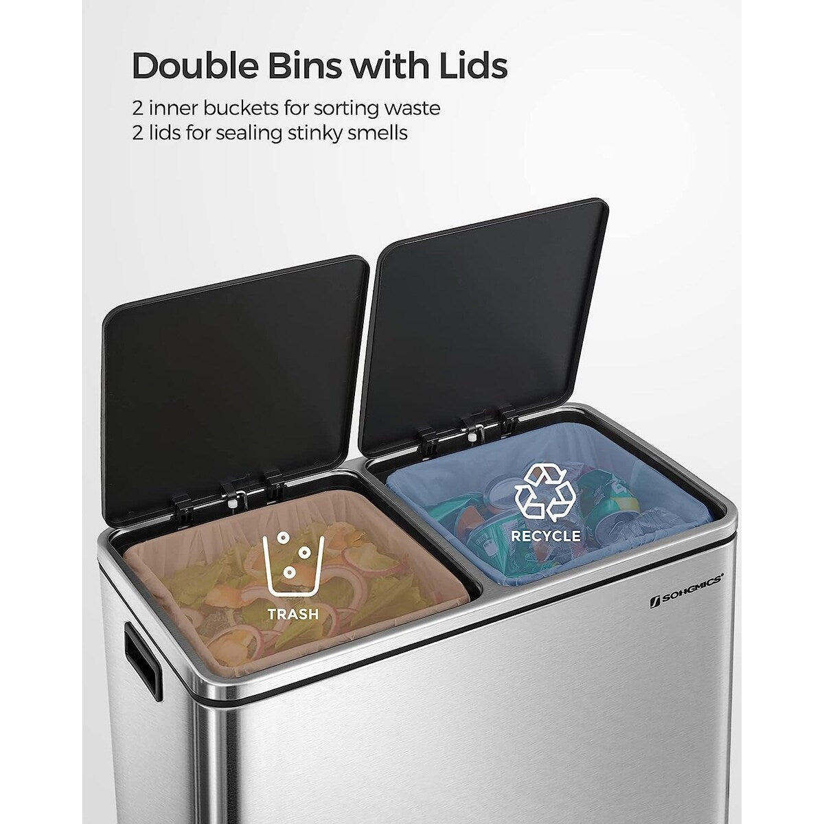 Poubelle double, 2 bacs à ordures de 8 gallons