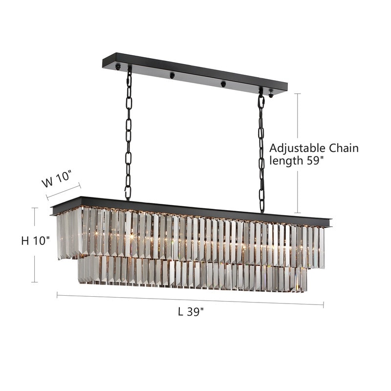 Luminaire suspendu à 2 niveaux pour îlot de cuisine, style moderne et contemporain, avec cristaux, gris fumé et noir, 47 po.