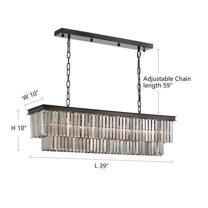 Luminaire suspendu à 2 niveaux pour îlot de cuisine, style moderne et contemporain, avec cristaux, gris fumé et noir, 47 po.