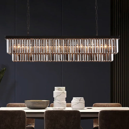 Luminaire suspendu à 2 niveaux pour îlot de cuisine, style moderne et contemporain, avec cristaux, gris fumé et noir, 47 po.