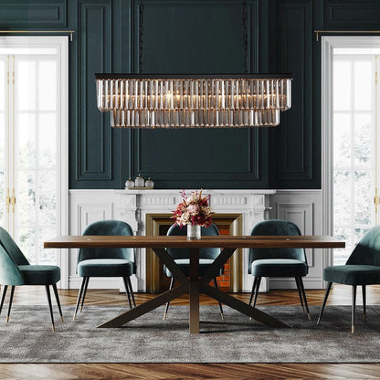 Luminaire suspendu à 2 niveaux pour îlot de cuisine, style moderne et contemporain, avec cristaux, gris fumé et noir, 47 po.