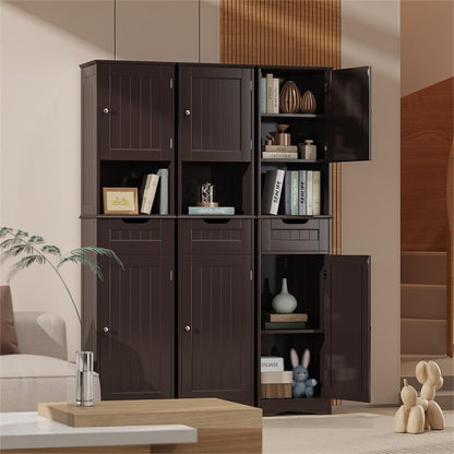 Armoire à linge étroite pour salle de bain, 170 cm de hauteur, armoire de rangement à 5 niveaux en bois massif, modèle autoportant.