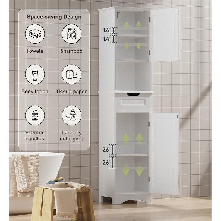Armoire à linge étroite pour salle de bain, 170 cm de hauteur, armoire de rangement à 5 niveaux en bois massif, modèle autoportant.
