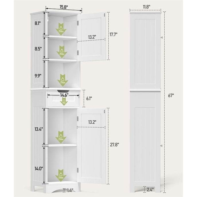 Armoire à linge étroite pour salle de bain, 170 cm de hauteur, armoire de rangement à 5 niveaux en bois massif, modèle autoportant.