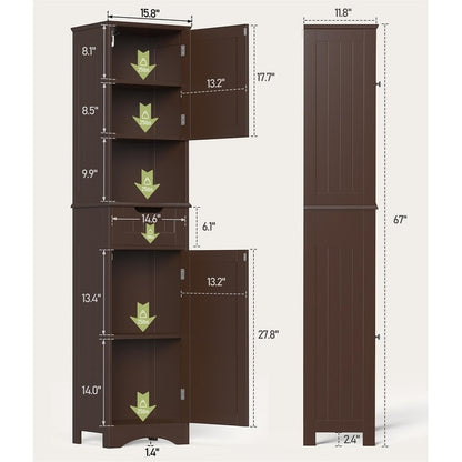 Armoire à linge étroite pour salle de bain, 170 cm de hauteur, armoire de rangement à 5 niveaux en bois massif, modèle autoportant.