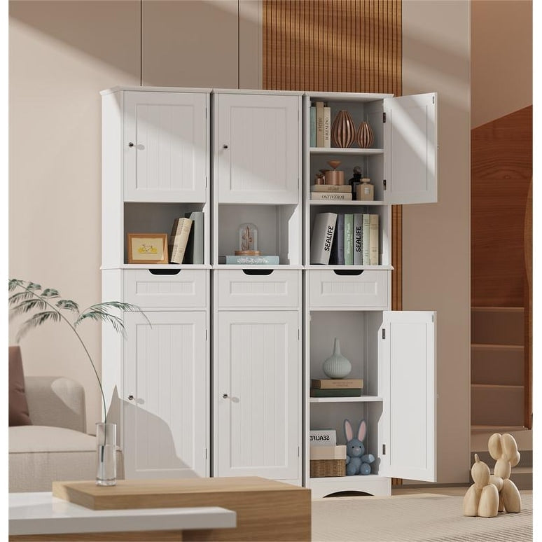 Armoire à linge étroite pour salle de bain, 170 cm de hauteur, armoire de rangement à 5 niveaux en bois massif, modèle autoportant.