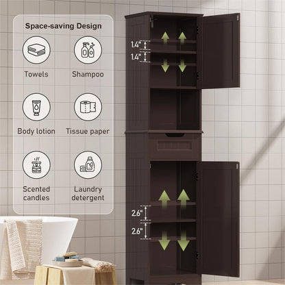 Armoire à linge étroite pour salle de bain, 170 cm de hauteur, armoire de rangement à 5 niveaux en bois massif, modèle autoportant.