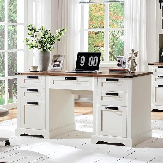 Bureau de direction de style farmhouse de 60 pouces, bureau de travail en bois pour la maison, bureau d'ordinateur