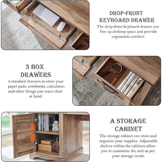 Bureau de direction de style farmhouse de 60 pouces, bureau de travail en bois pour la maison, bureau d'ordinateur