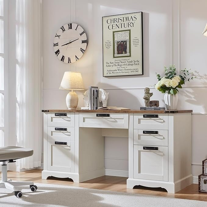 Bureau de direction de style farmhouse de 60 pouces, bureau de travail en bois pour la maison, bureau d'ordinateur
