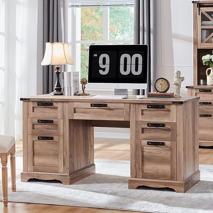 Bureau de direction de style farmhouse de 60 pouces, bureau de travail en bois pour la maison, bureau d'ordinateur