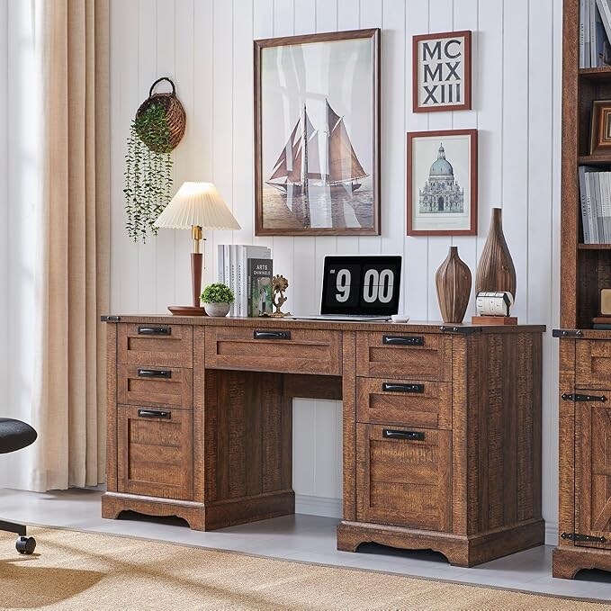 Bureau de direction de style farmhouse de 60 pouces, bureau de travail en bois pour la maison, bureau d'ordinateur