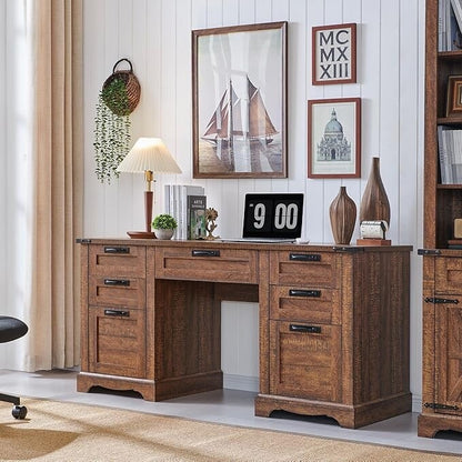 Bureau de direction de style farmhouse de 60 pouces, bureau de travail en bois pour la maison, bureau d'ordinateur
