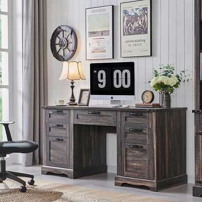 Bureau de direction de style farmhouse de 60 pouces, bureau de travail en bois pour la maison, bureau d'ordinateur