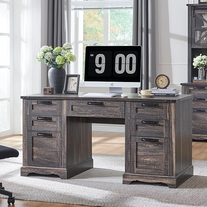 Bureau de direction de style farmhouse de 60 pouces, bureau de travail en bois pour la maison, bureau d'ordinateur