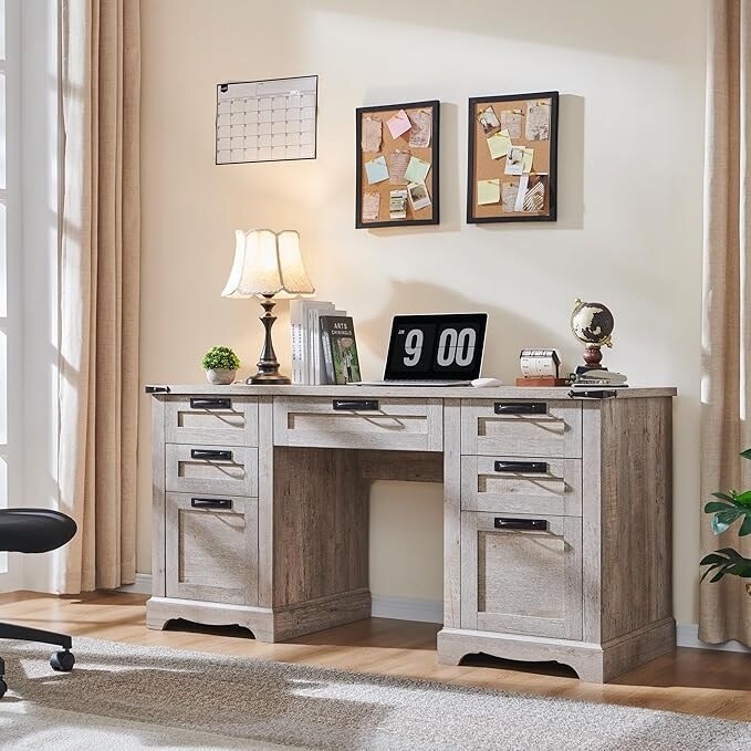 Bureau de direction de style farmhouse de 60 pouces, bureau de travail en bois pour la maison, bureau d'ordinateur