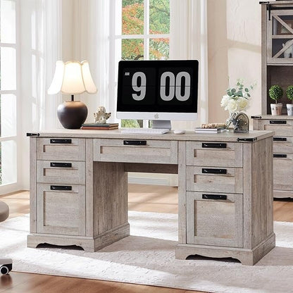 Bureau de direction de style farmhouse de 60 pouces, bureau de travail en bois pour la maison, bureau d'ordinateur