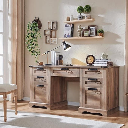 Bureau de direction de style farmhouse de 60 pouces, bureau de travail en bois pour la maison, bureau d'ordinateur