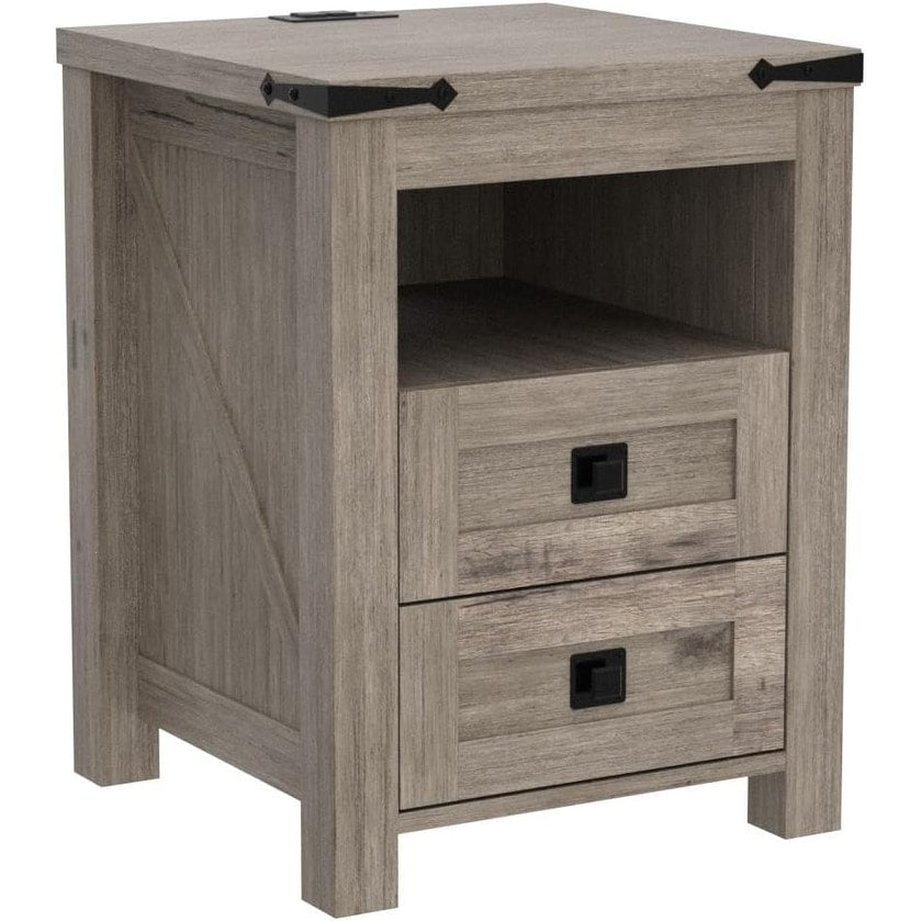 Table de chevet de style farmhouse avec station de recharge, table d'appoint, table d'appoint latérale